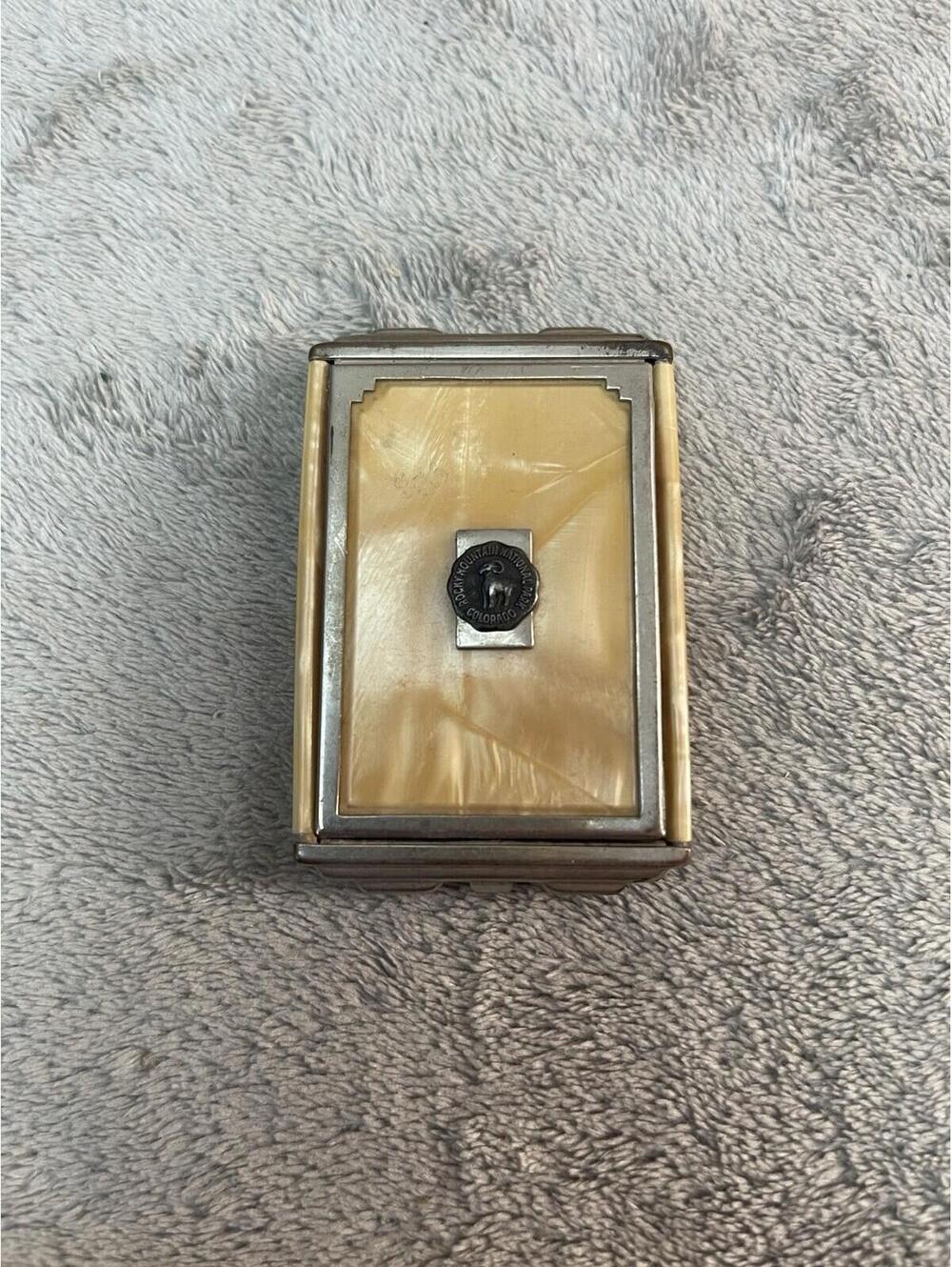 VTG Yellow Plastic Celluloid Powder Compact by Girey Rocky Mountain Nat. Park